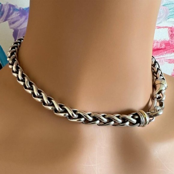 David Yurman DY Sterling Silver 14k Yellow Gold Wheat 8.5mm Chain Necklace 16" - Picture 9 of 10